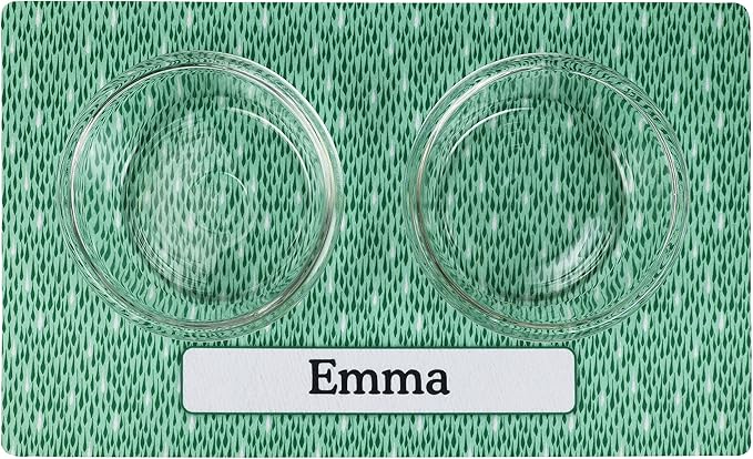 Drymate Personalized Pet Bowl Placemat, Custom Dog & Cat Food Feeding Mat - Absorbent Fabric, Waterproof Backing - Machine Washable/Durable (USA Made) (12" x 20") (Drizzle Green)