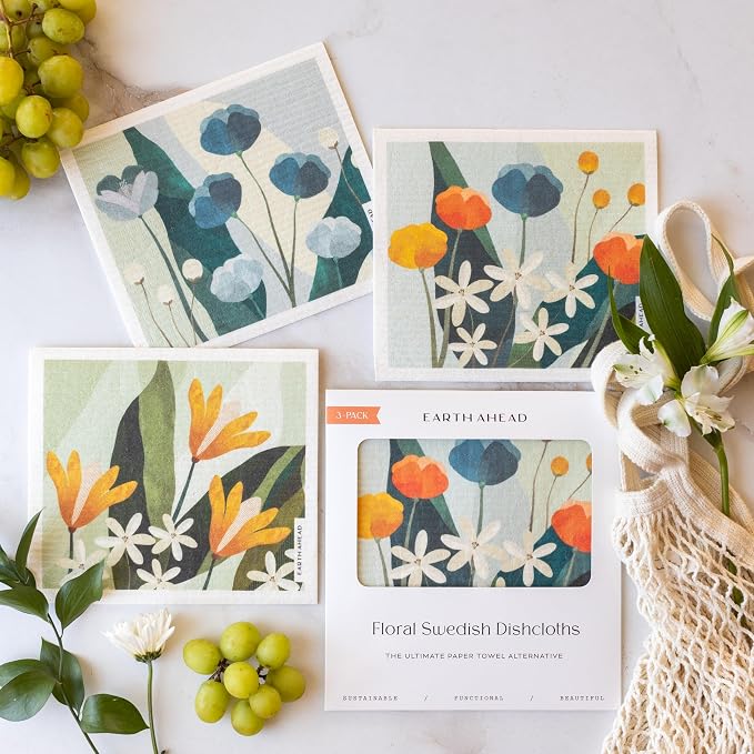 Swedish Dishcloths – Classic Botanical Floral Designs – Reusable Compostable - Image 7