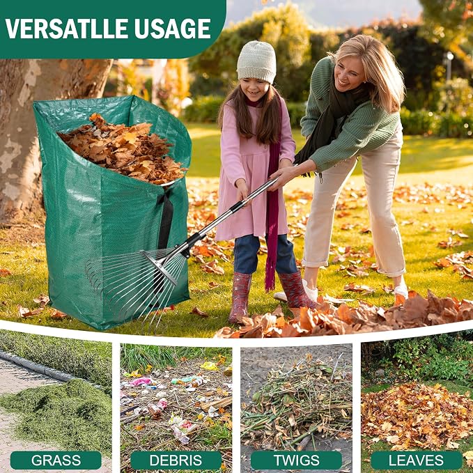 60Gallon Leaf Collector and Adjustable Metal Rake Set, Detachable 18 Tines Leaf - Image 6