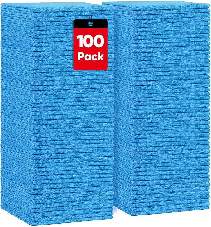 HOMEXCEL Blue Microfiber Cleaning Cloths 100 Pack, Reusable Cleaning Rags Shop by HOMEXCEL