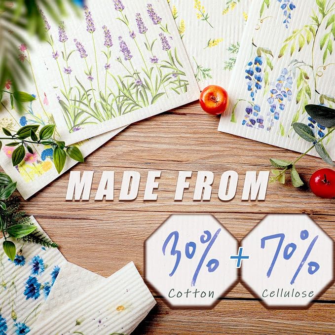 Swedish Kitchen Dish Towels Wildflowers Reusable Sponge Cleaning Cloths - Image 4