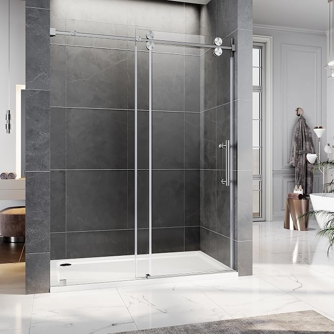 56-60 Inch x 80 Inch Sliding Frameless Shower Door, 3/8" Tempered Glass by UNIKOOSHOWERDOOR