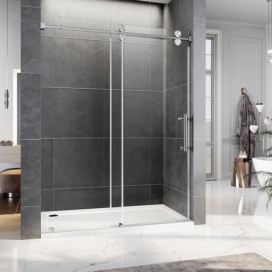 56-60 Inch x 80 Inch Sliding Frameless Shower Door, 3/8" Tempered Glass by UNIKOOSHOWERDOOR