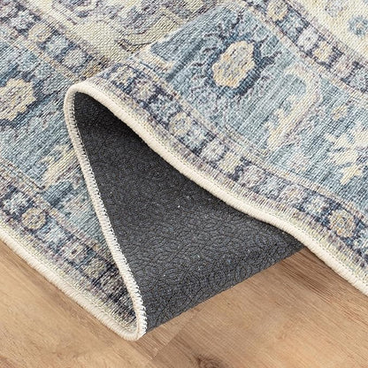 Bloom Rugs Washable Non-Slip 12 ft Runner - Blue/Beige Traditional Oriental Runner for Entryway, Hallway, Bathroom, and Kitchen - Exact Size: 2.5' x 12'