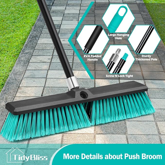 18” Push Broom Outdoor Heavy Duty, Large Commercial Stiff Bristle Brush - Image 5