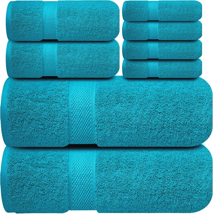 Infinitee Xclusives Luxury 100% Cotton Towel Set – 8 Piece Bathroom Towel Set – by InfiniteeXclusives