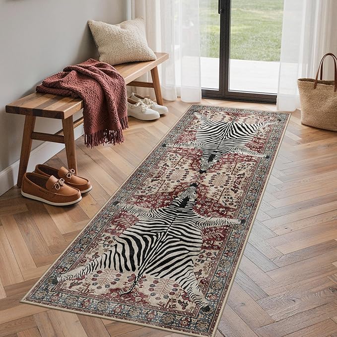 Bavni 2x6 Zebra Rug, Machine Washable Soft Animal Print Runner Rug Non Slip by BAVNI