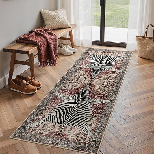 Bavni 2x6 Zebra Rug, Machine Washable Soft Animal Print Runner Rug Non Slip by BAVNI