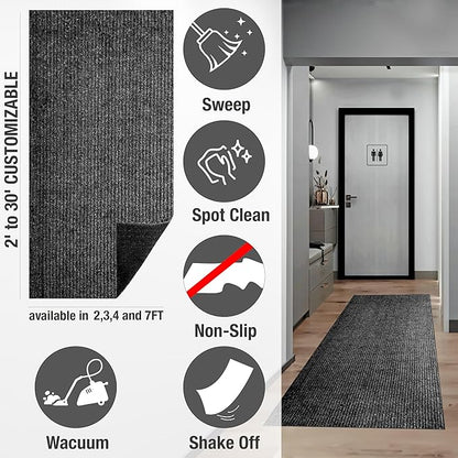 sigun Modern Non-Slip Hallway Runner Rug – Washable, Stain-Resistant & Custom Size – Durable Indoor/Outdoor Carpet for Entryway, Kitchen, Porch, Balcony, Patio & Garage – High-Traffic | Black - 2 x 23