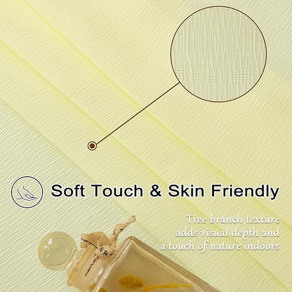 Light Yellow Pinch Pleat Curtains 108 Inches Long for Living Room Sheer Pleated Drapes with Hooks Soft Touch Tree Branch Textured Light Filtering Curtain Panels, Pear Sorbet, 42"W x 108"L, 2 Panels
