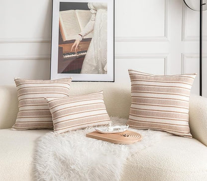 Decorative Boho Lumbar Throw Pillow Covers, Farmhouse Textured Pillow Case, 12 x 20 Inch Set of 2, Chair Sofa Bedroom Living Room Home Decor Couch Cushion Case, Brown and Beige