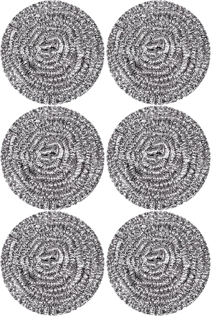 Stainless Steel Scourer Heavy Duty Scrubber Pads Steel Wool Pack of 6 by Carrie+Joe