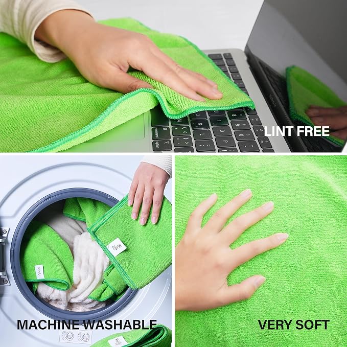 Ninia Microfiber Cleaning Cloths, 12 Pack Green 35x35cm, 350 GSM Thick & - Image 4