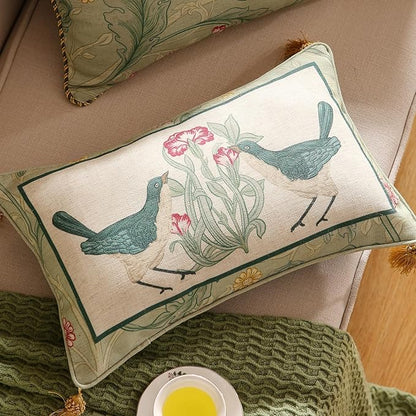 patdrea Designer Rectangle Throw Pillow Covers,Farmhouse Linen with Green Floral Pattern Pillows Cover,Decorative Lumbar Pillowcases Cushion for Bed Living Room Outdoor Car,12"x20"
