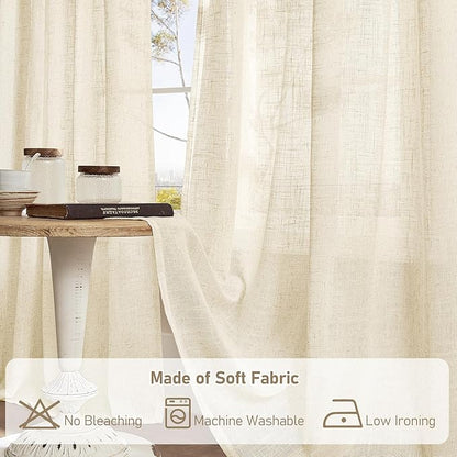 LAMIT Beige Linen Curtains 72 Inches Long 2 Panels for Living Room Faux Linen Textured Light Filtering Drapes Back Tab and Rod Pocket Boho Neutral Panels for Bedroom/Dining Room, 52 x 72 Inch
