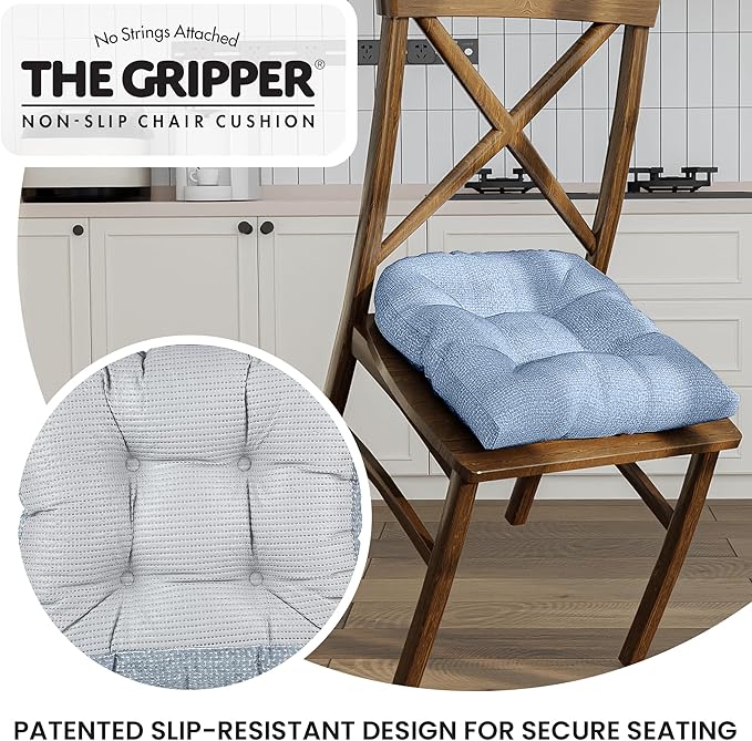 Klear Vu Gripper Overstuffed Universal Non-Slip Dining Chair Cushions for Kitchen Decor or Office Use, U-Shaped Skid-Proof Seat Pad, 17x17 Inches, 2 Count (Pack of 1), Honeycomb Delft Blue