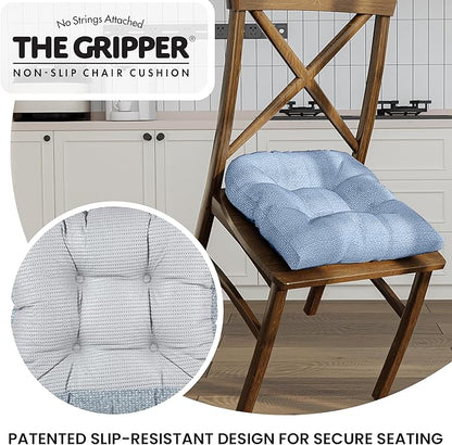 Klear Vu Gripper Overstuffed Universal Non-Slip Dining Chair Cushions for Kitchen Decor or Office Use, U-Shaped Skid-Proof Seat Pad, 17x17 Inches, 2 Count (Pack of 1), Honeycomb Delft Blue