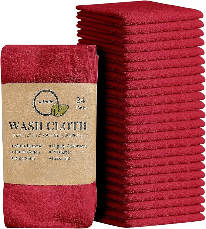 Softolle 100% Cotton Washcloths 24 Pack Soft, Highly Absorbent Washcloth by Softolle
