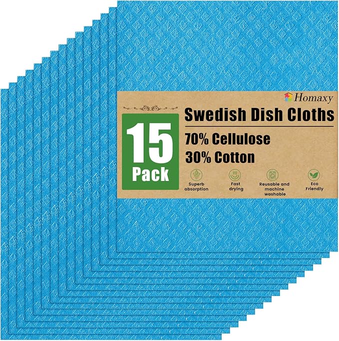 Homaxy Swedish Dishcloths for Kitchen, 15 Pack Reusable and Washable Cellulose by Homaxy