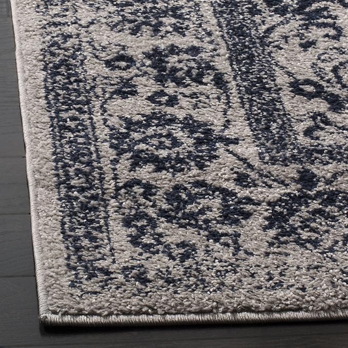 SAFAVIEH Adirondack Collection Area Rug - 6' Square, Grey & Navy, Distressed Vintage Floral Design, Non-Shedding & Easy to Clean, Ideal for Living Room, Bedroom, Dining Space (ADR109P)