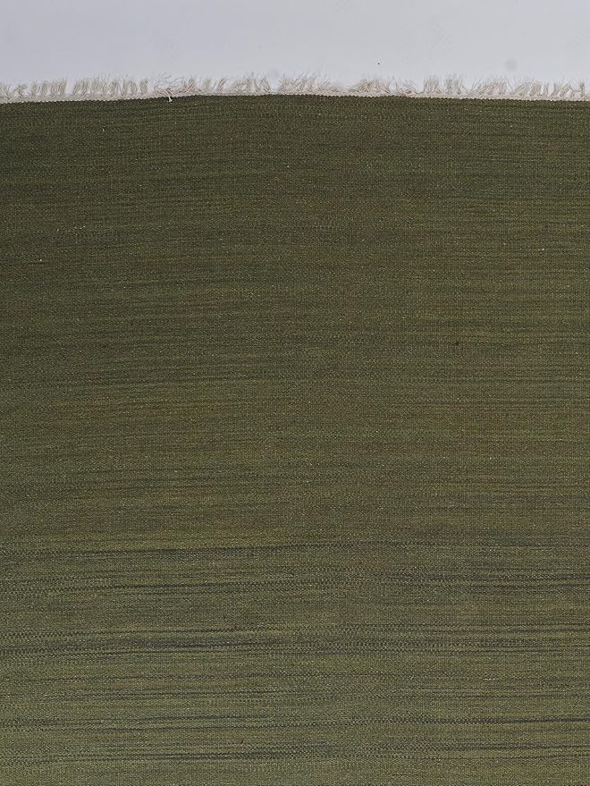 Rugsotic Carpets Hand Woven Flat Weave Kilim Wool 6'x9' Area Rug Solid Olive D00111