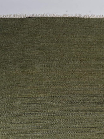 Rugsotic Carpets Hand Woven Flat Weave Kilim Wool 6'x9' Area Rug Solid Olive D00111