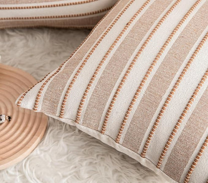 Decorative Boho Lumbar Throw Pillow Covers, Farmhouse Textured Pillow Case, 12 x 20 Inch Set of 2, Chair Sofa Bedroom Living Room Home Decor Couch Cushion Case, Brown and Beige