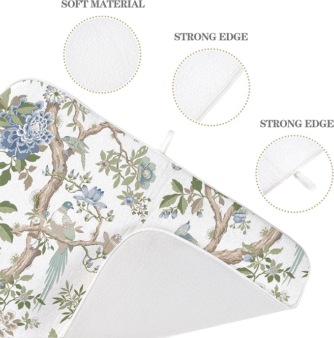 Blue Green Floral Bird Dish Drying Mats 18x24 Inch Blue Green Vintage Flowers - Image 7