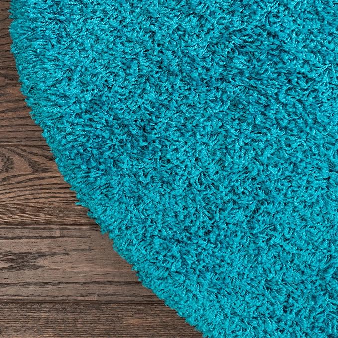 Unique Loom Solid Shag Collection Area Rug (4' 1" Round, Turquoise)