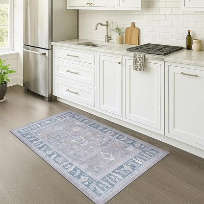 Fame Rugs Gray Modern Oushak Rug 3x5, Washable Vintage Turkish Colorful Oriental Antique Inspired Foldable Small Area Rugs, Luxury Living Room Bedroom (389GBB, 2'6" x 5')