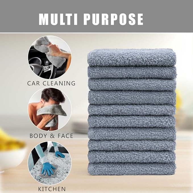 Textila Terry Wash Cloths – Pack of 10, Cool Grey, 12x12 Inches – Soft - Image 4