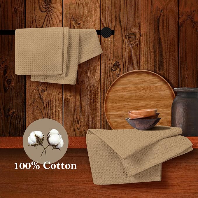 Beige Waffle Dishcloths, 12x12 Inch, 100% Cotton, Quick Drying, Machine Washable - Image 4