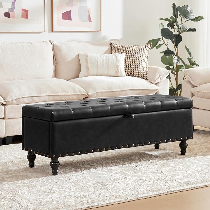 51.8’’ Storage Ottoman Bench, Faux Leather Ottoman by Unknown