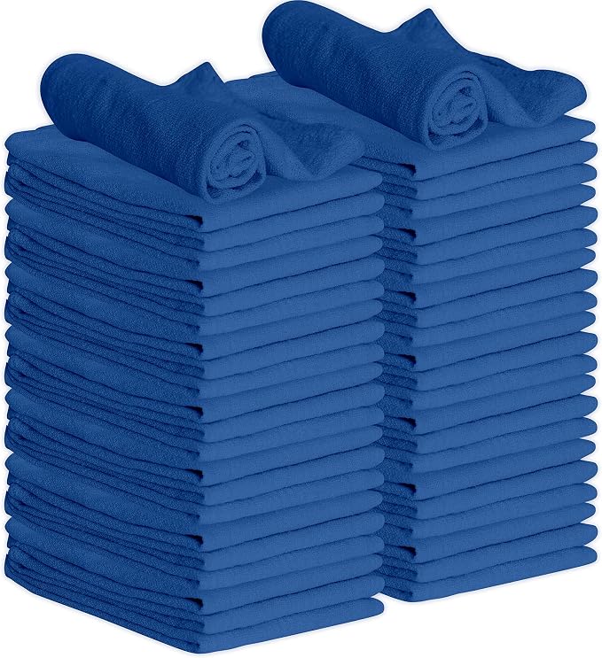 GREEN LIFESTYLE Blue Shop Towels 12x14, 50 Pack, 100% Cotton Super Absorbent & by GreenLifeStyle