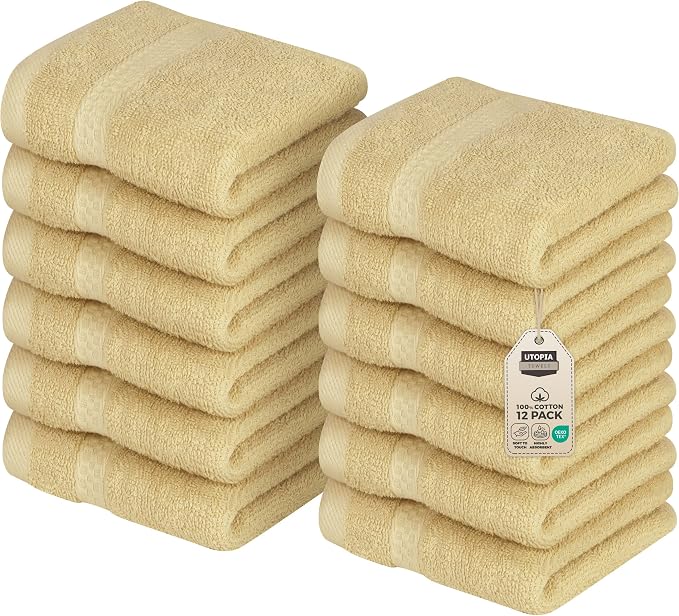 Utopia Towels 12 Pack Premium Wash Cloths Set, 12 by 12 Inches, 100% Cotton by UTOPIATOWELS