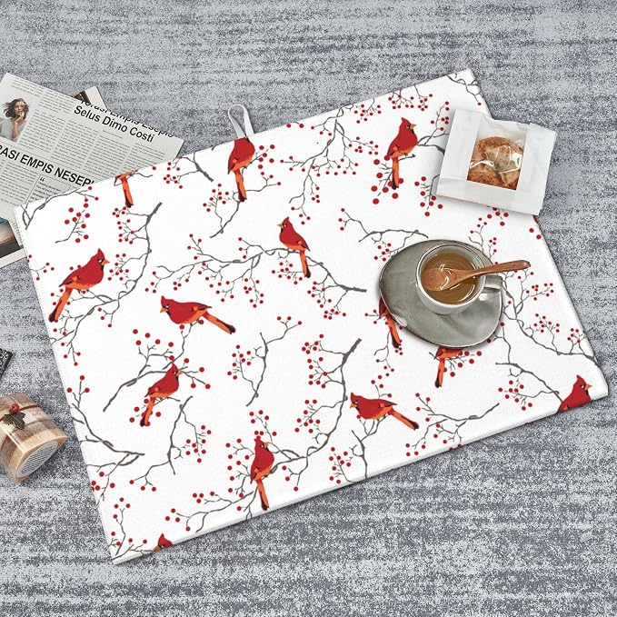 Cardinal Bird Red Berry Decor Microfiber Dish Drying Mat - Image 6