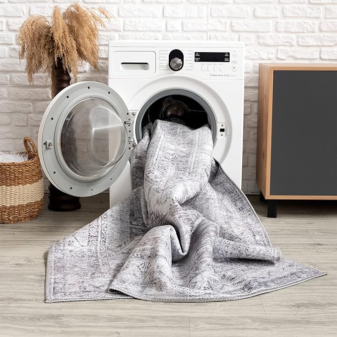 Bloom Rugs Washable Non-Slip 7 ft Runner - Beige/Gray Traditional Runner for Entryway, Hallway, Bathroom, and Kitchen - Exact Size: 2.5' x 7'