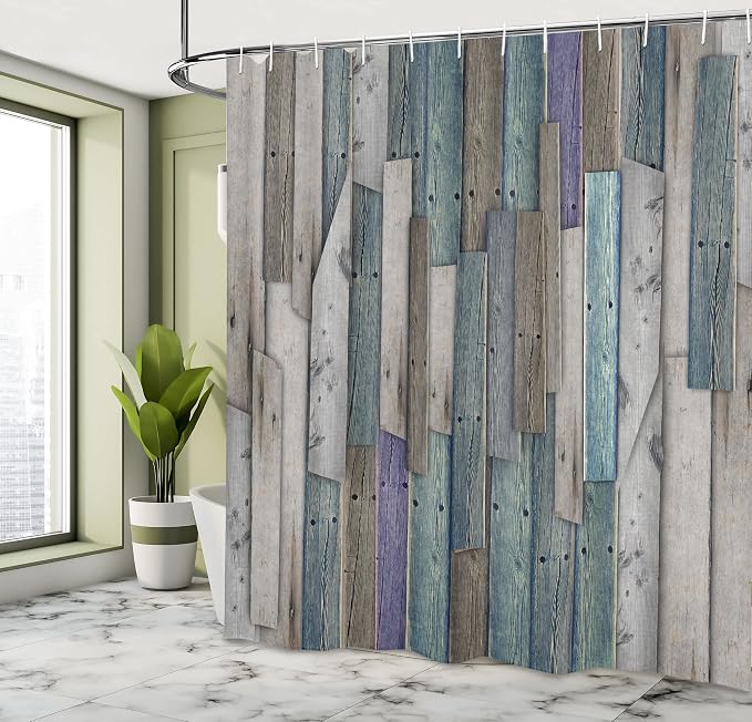 Ambesonne Rustic Shower Curtain, Vintage Wood Barn House Door Nail Country - Image 6