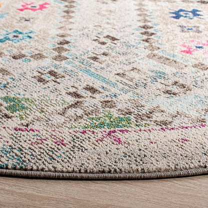 SAFAVIEH Madison Collection 3' Round Grey / Yellow MAD418F Boho Diamond Distressed Non-Shedding Dining Room Entryway Foyer Living Room Bedroom Area Rug