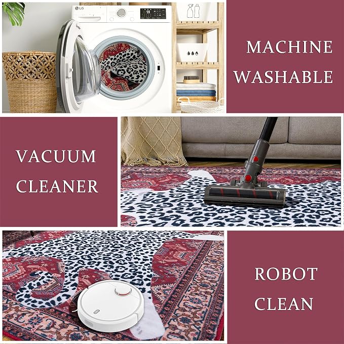 Oriental Leopard Rug 6x9 ft Washable Traditional Red Persian Rug - Image 8