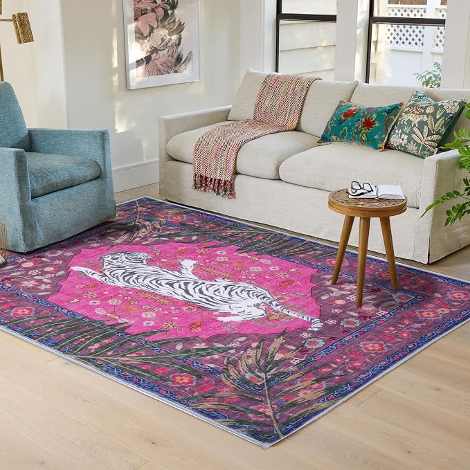 3x5 FT Leopard Rug for Living Room Hot Pink Leopard Vintage Animal Rug by CILEPMID-TimelessComfort