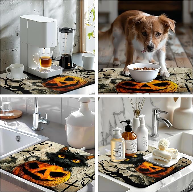 Black Cat Fall Pumpkin Dish Drying Mat 18x24 - Image 7