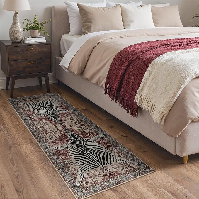 Bavni 2x6 Zebra Rug, Machine Washable Soft Animal Print Runner Rug Non Slip - Image 3