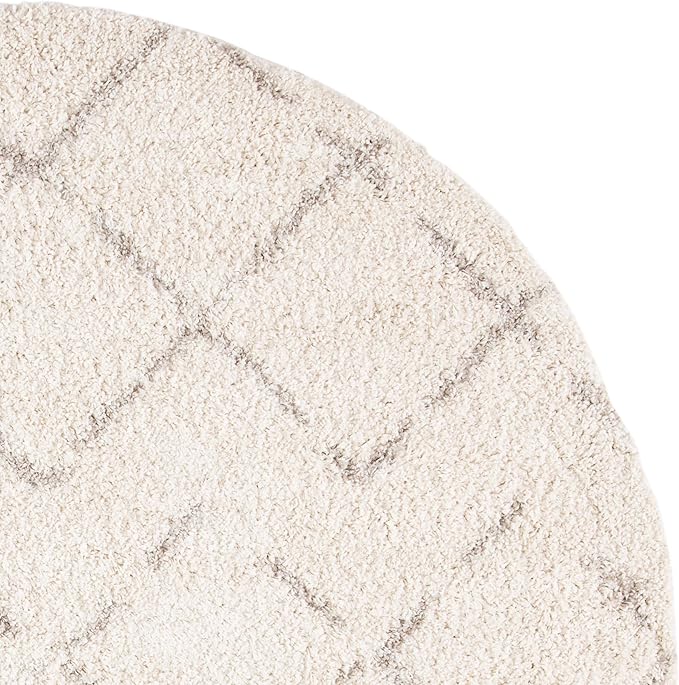 SAFAVIEH Arizona Shag Collection 5'1" Round Ivory/Beige ASG743A Moroccan Diamond Non-Shedding Living Room Bedroom Dining Room Entryway Plush 1.6-inch Thick Area Rug