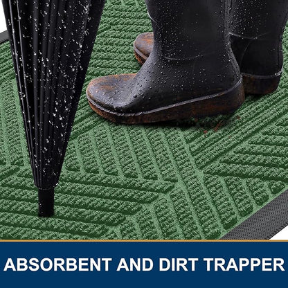 Smiry Front Door Mat Outside Entrance, Heavy Duty Sturdy Natural Rubber Doormat, Trap Dirt and Moisture, Easy Clean Low Profile Mats for Indoor Outdoor Entry, Irregular Triangle (36x24, Green)