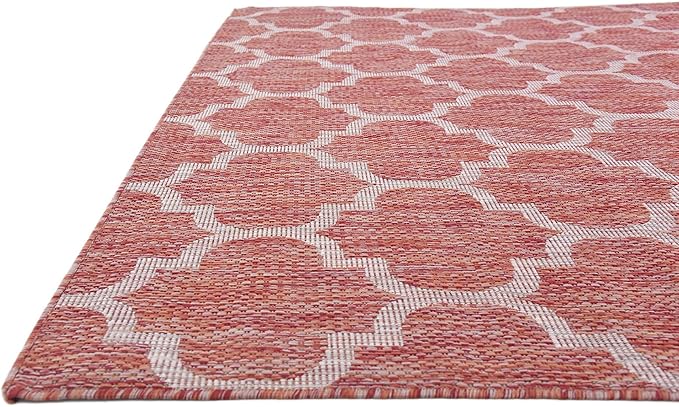Unique Loom Outdoor Trellis Collection Area Rug (7' 1" x 10' Rectangle, Rust Red/ Ivory)