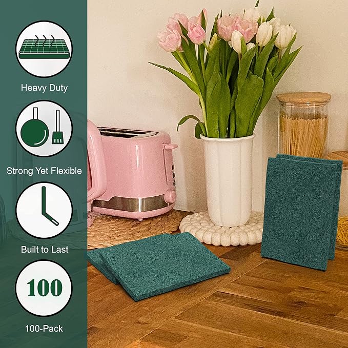 100 Pack Heavy Duty Scouring Pads 3x4 Inch – Green Scrubbing Pads, Non Scratch - Image 5
