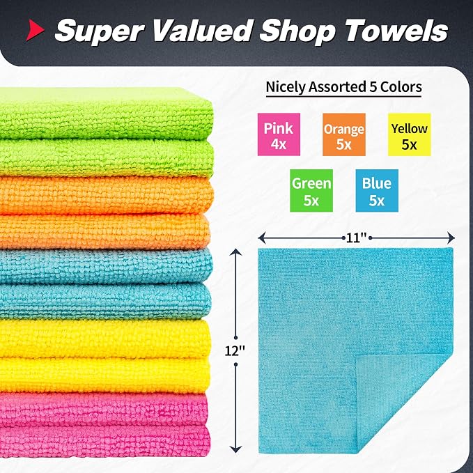 FIXSMITH Shop Towels, Microfiber Cleaning Cloth Bulk, 24 Pack Microfiber Towels - Image 2