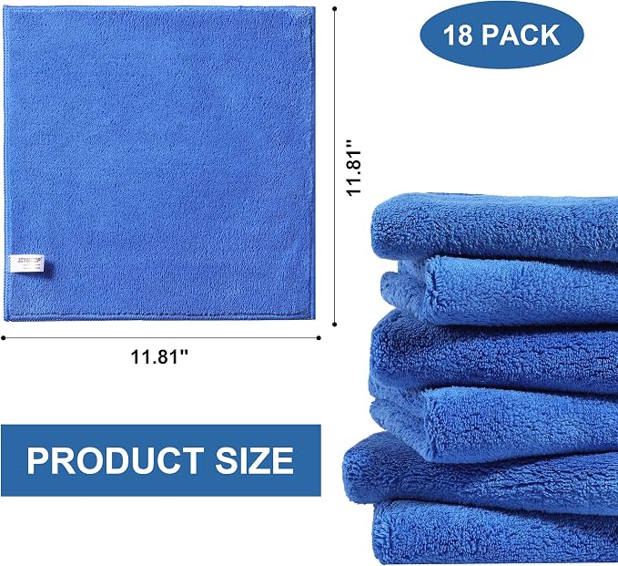 JOYMOOP Microfiber Cleaning Cloths 18 Packs, 11.8" x 11.8" Blue Reusable - Image 4