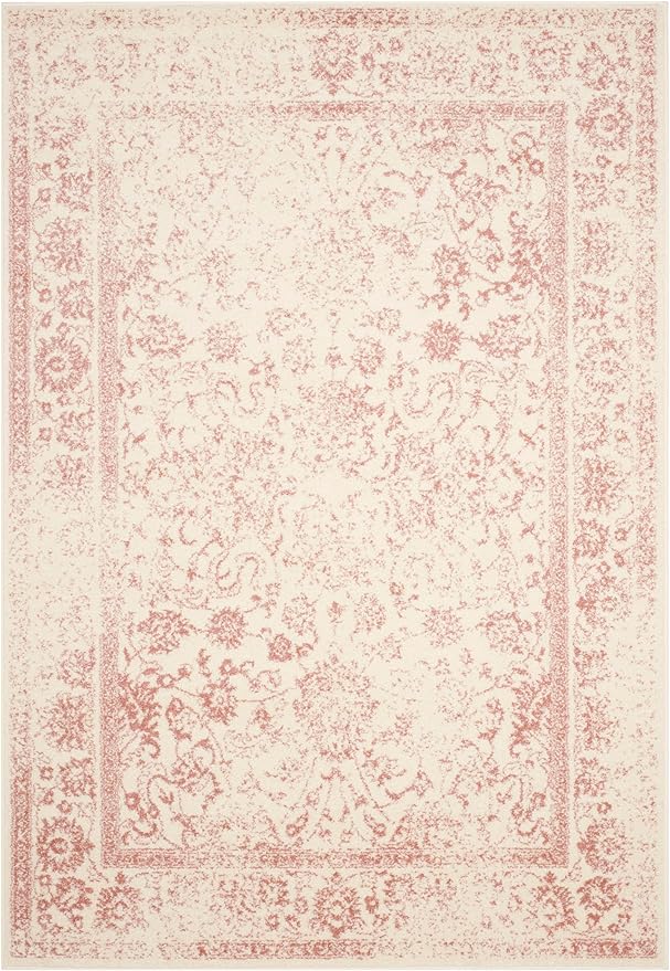 SAFAVIEH Adirondack Collection Area Rug - 5'1" x 7'6", Ivory & Rose, Distressed Vintage Floral Design, Non-Shedding & Easy to Clean, Ideal for Living Room, Bedroom, Dining Space (ADR109H)